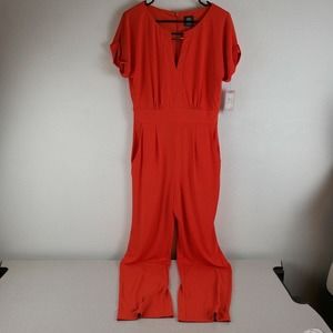 Vince Camuto‎ Womens Orange Short Sleeves V Neck One Piece Jumpsuit Size Small